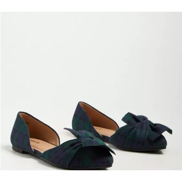 TORRID Twisted Bow Blue Plaid Dorsay Ballet Flats Women's Sz 9.5WW Wide Width - Picture 1 of 9